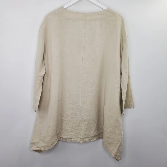 Bryn Walker Linen Tunic Top Button Down Neutral Lagenlook Oversized Minimal - Picture 6 of 9